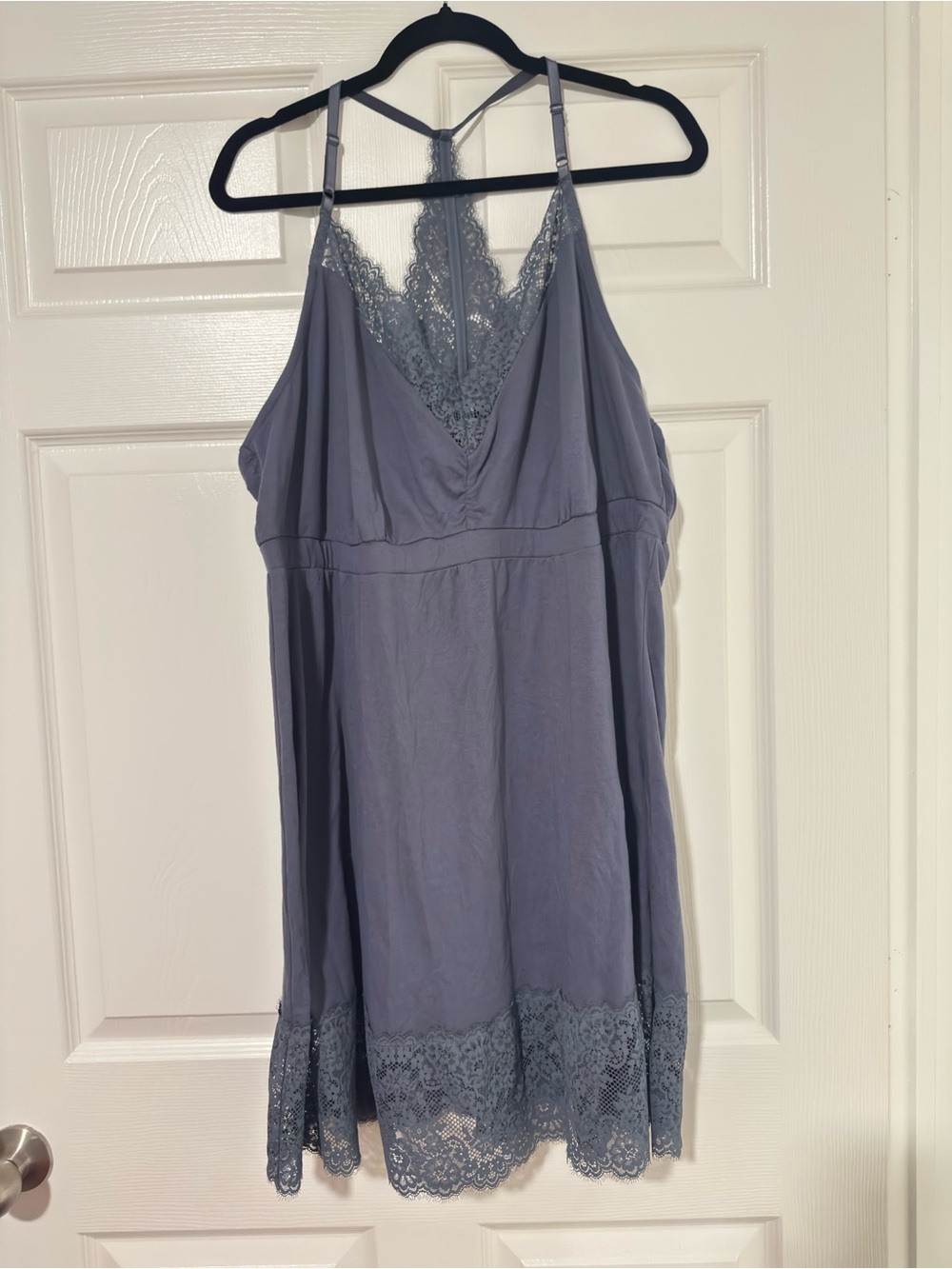 Cacique Lace-Trim Chemise in Dusty Blue